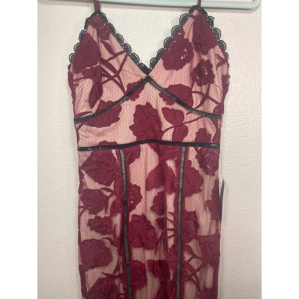 Lulus Alluring Dream Floral Mesh Lace Midi Dress Burgundy XS NWT - Picture 4 of 12